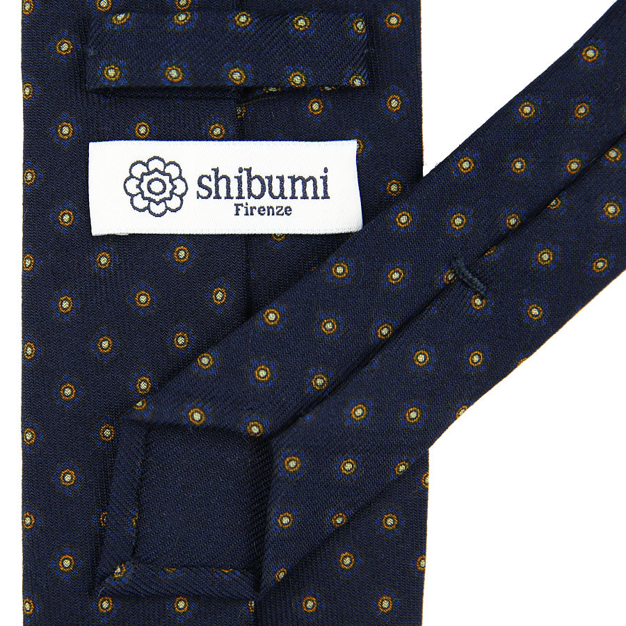 Shibumi-Flower Printed Wool Challis Tie - Navy