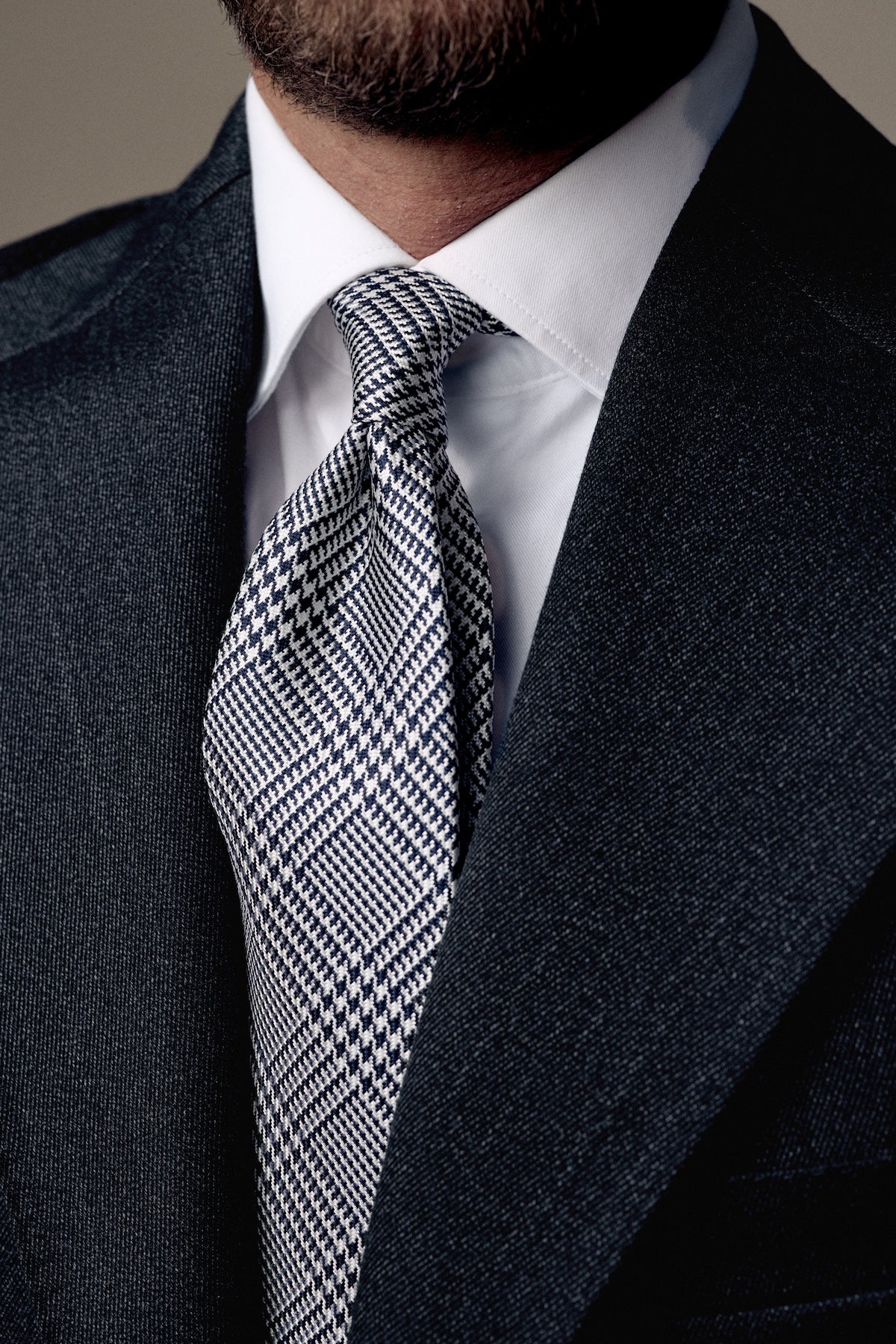 Japanese Glencheck Silk Tie - Navy / White - Hand-Rolled