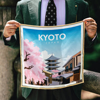 Kyoto Travel Poster Silk Pocket Square - 40x40cm