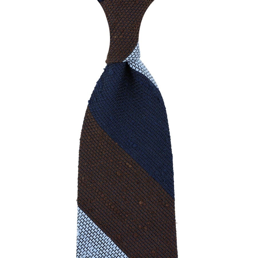 Shantung Grenadine Silk Tie - Navy / Brown / Sky