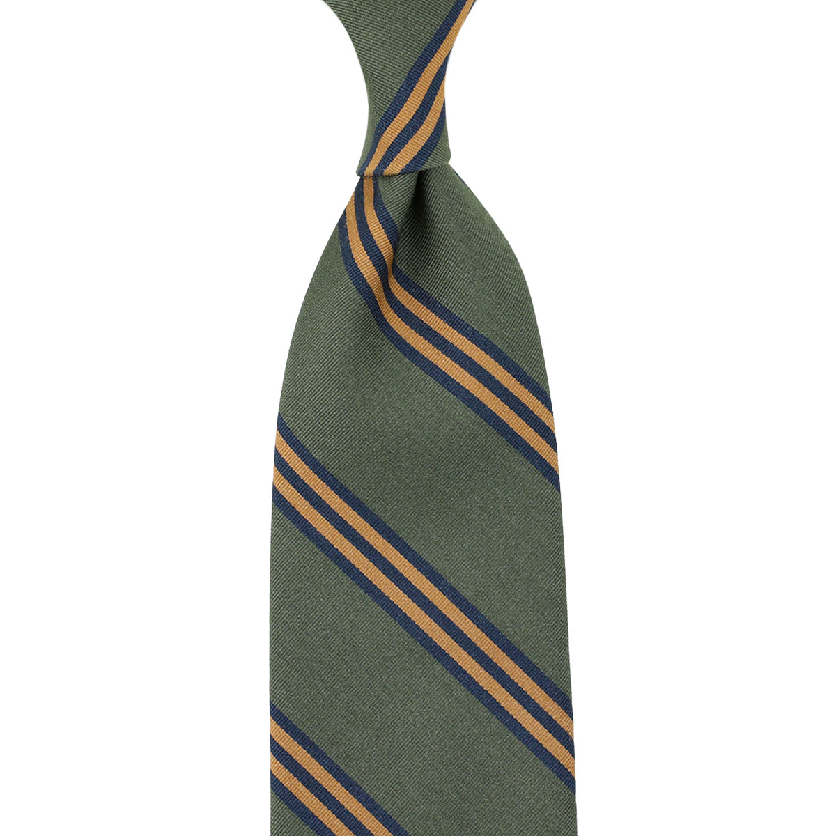 Mogador Striped Silk / Cotton Tie - Olive - Hand-Rolled