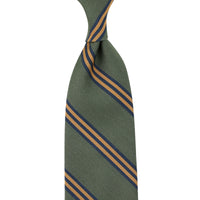 Mogador Striped Silk / Cotton Tie - Olive - Hand-Rolled