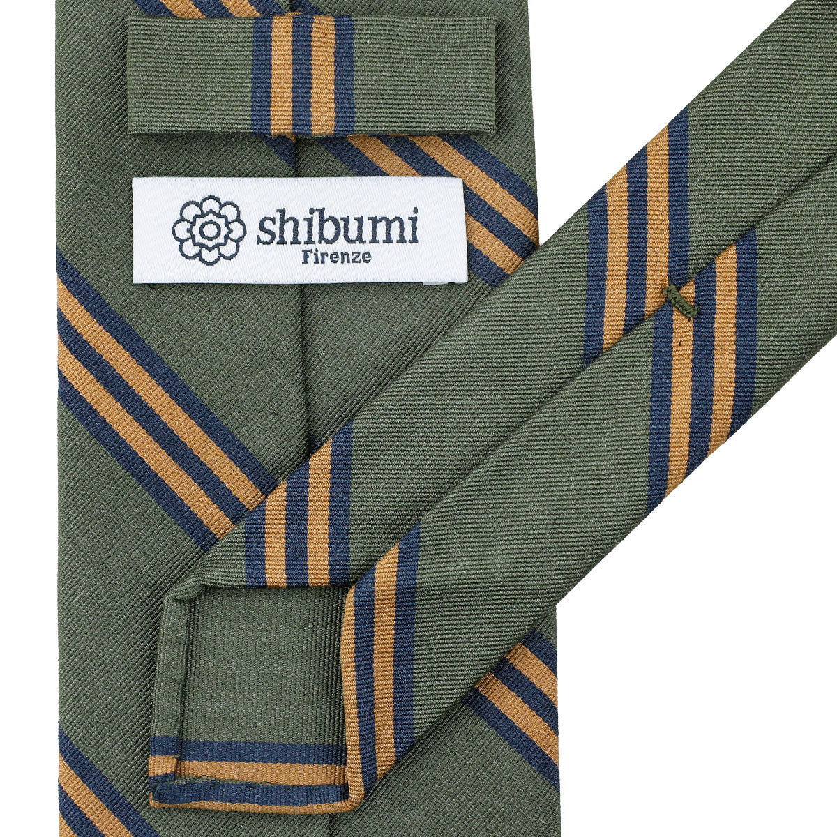 Mogador Striped Silk / Cotton Tie - Olive - Hand-Rolled