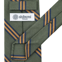 Mogador Striped Silk / Cotton Tie - Olive - Hand-Rolled