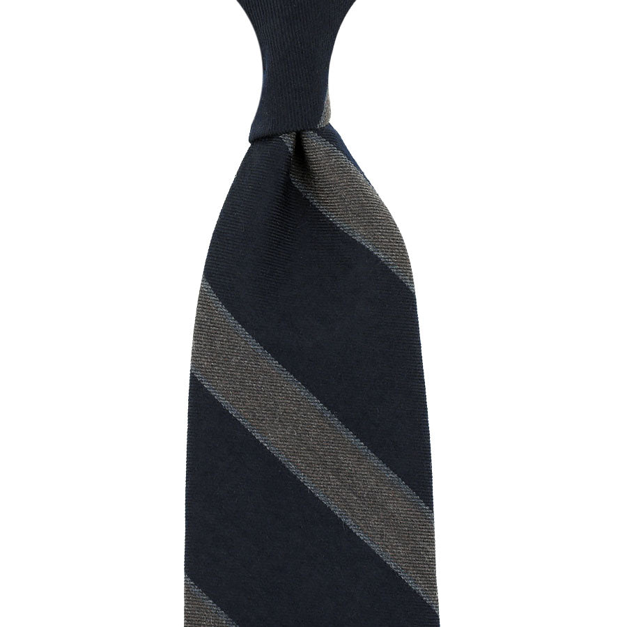 Mogador Striped Wool / Cotton Tie - Midnight - Hand-Rolled