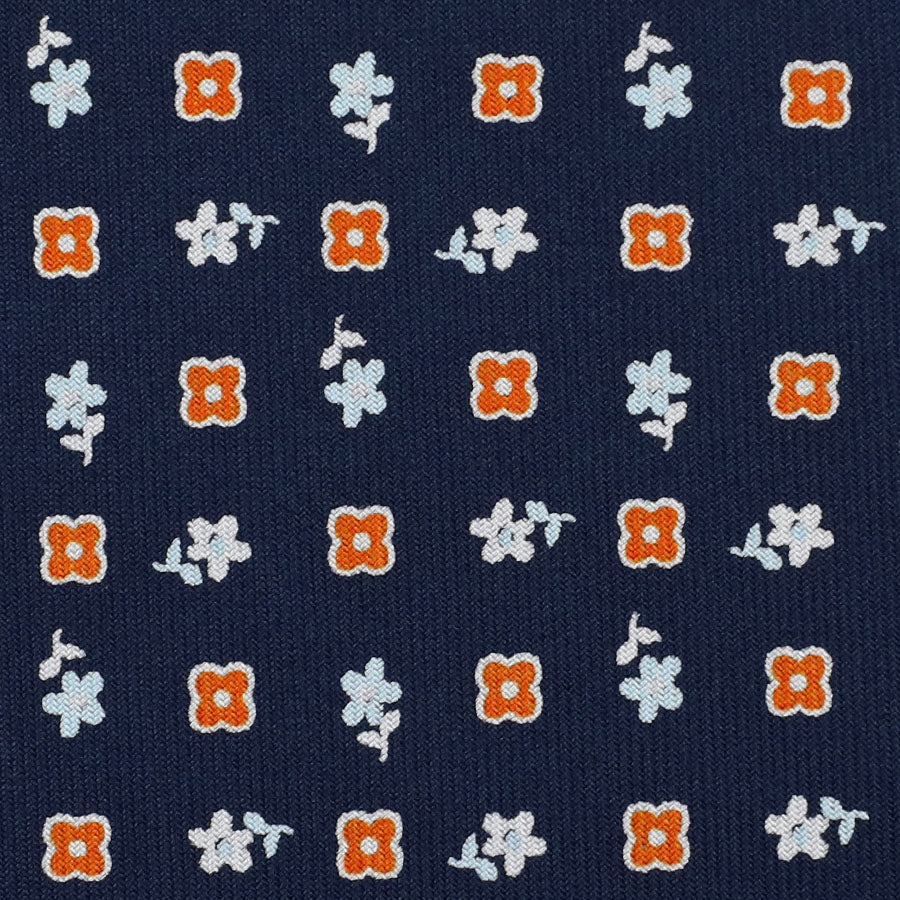 Floral Printed Silk Bespoke Tie - Navy
