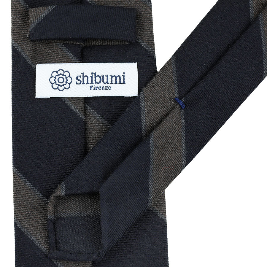 Mogador Striped Wool / Cotton Tie - Midnight - Hand-Rolled