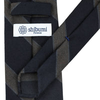 Mogador Striped Wool / Cotton Tie - Midnight - Hand-Rolled