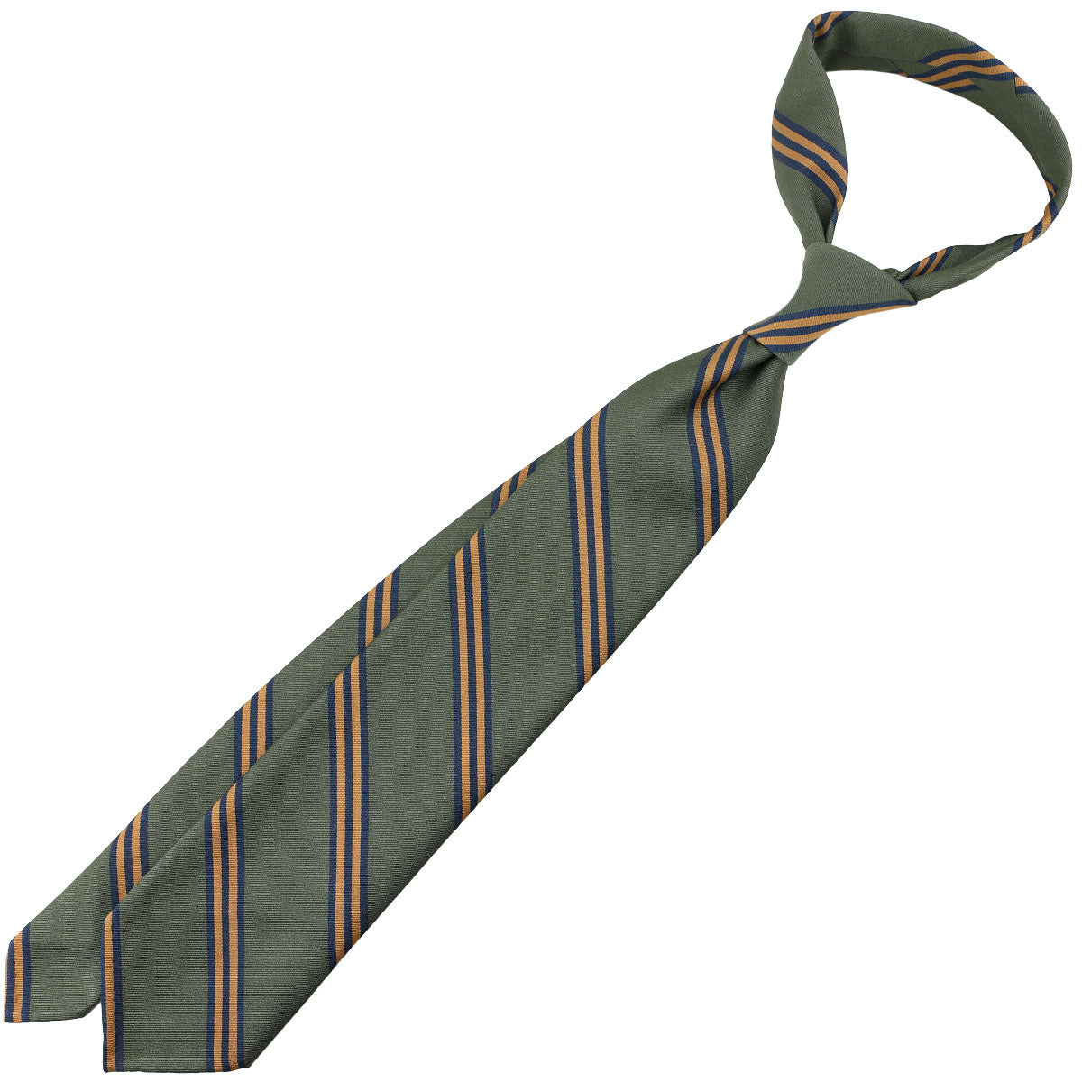 Mogador Striped Silk / Cotton Tie - Olive - Hand-Rolled
