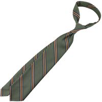 Mogador Striped Silk / Cotton Tie - Olive - Hand-Rolled