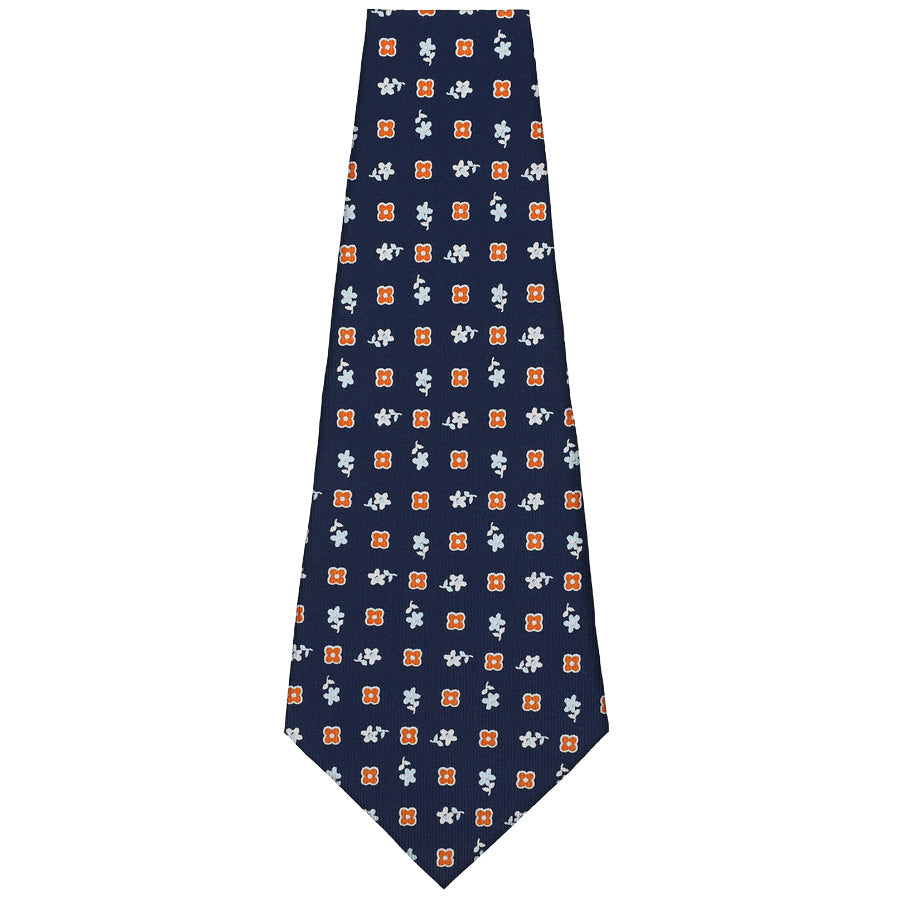 Floral Printed Silk Bespoke Tie - Navy