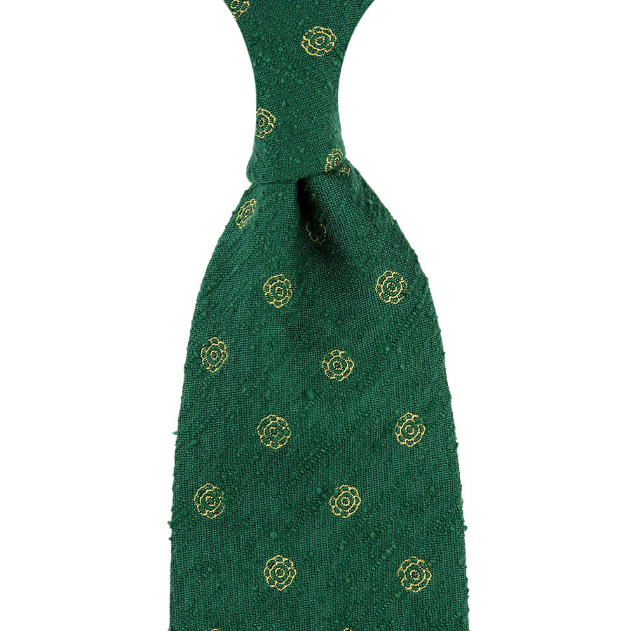 Shibumi-Flower Shantung Silk Tie - Green - Hand-Rolled
