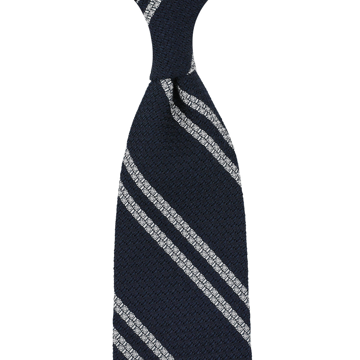 Striped Cashmere / Silk Grenadine Tie - Navy - Hand-Rolled
