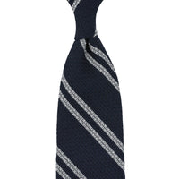 Striped Cashmere / Silk Grenadine Tie - Navy - Hand-Rolled