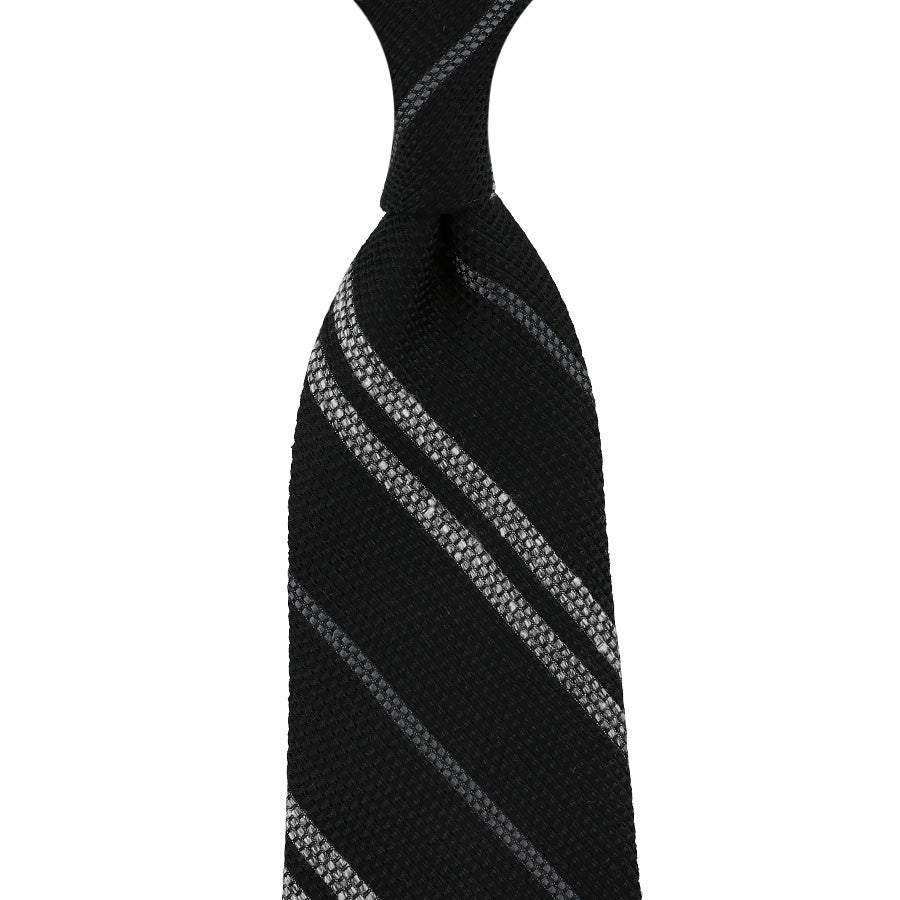 Striped Silk / Wool  Grenadine Tie - Black