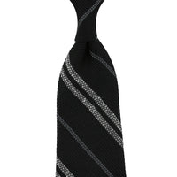 Striped Silk / Wool  Grenadine Tie - Black