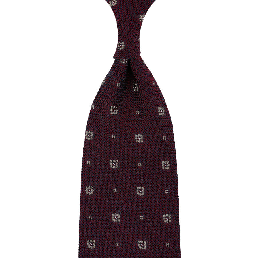 Floral Fina Grenadine Silk Tie - Burgundy - Hand-Rolled