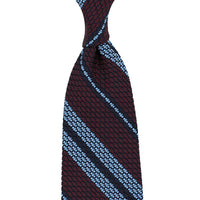 Striped Grenadine / Garza Grossa Silk Tie - Burgundy / Sky