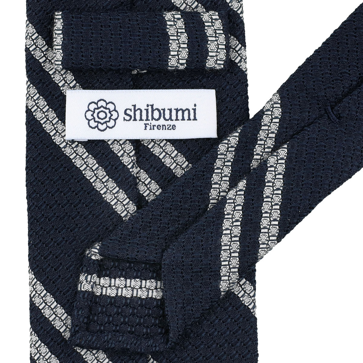 Striped Cashmere / Silk Grenadine Tie - Navy - Hand-Rolled