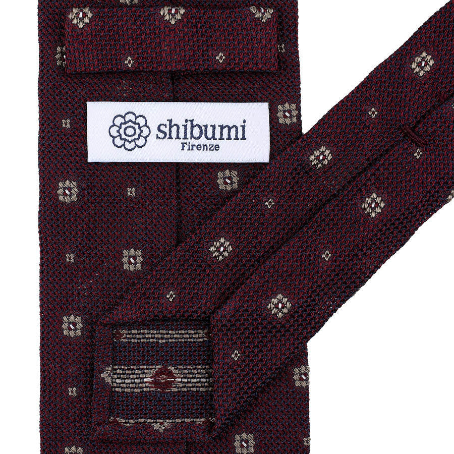 Floral Fina Grenadine Silk Tie - Burgundy - Hand-Rolled