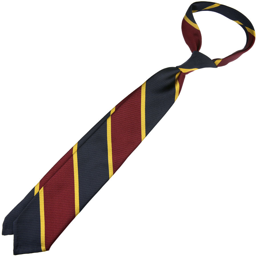 Block Stripe Super Repp Silk Tie - Navy / Burgundy / Gold