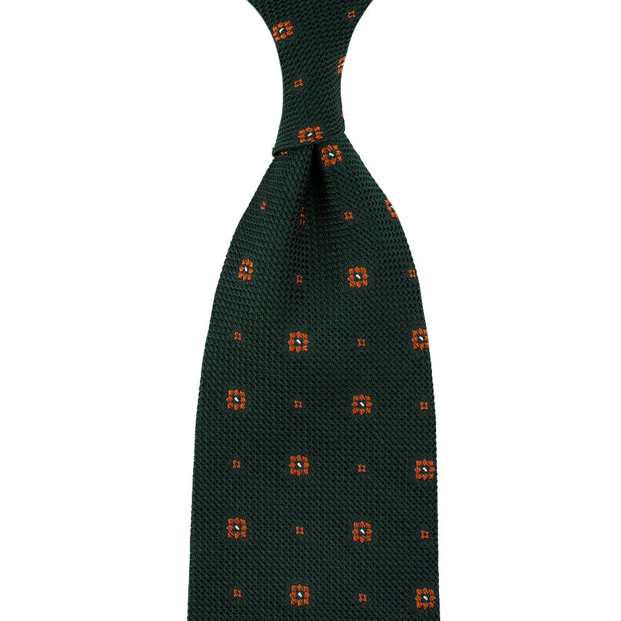 Floral Fina Grenadine Silk Tie - Forest - Hand-Rolled