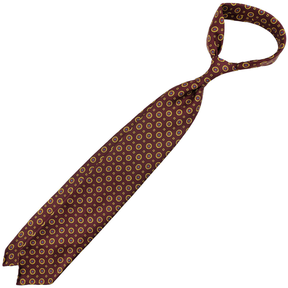 Floral Printed Silk Tie - Wine - Hand-Rolled