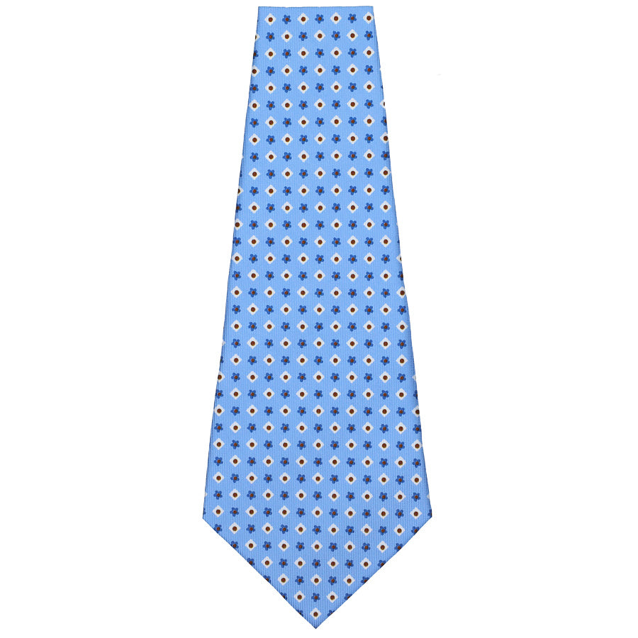Floral Printed Silk Bespoke Tie - Sky