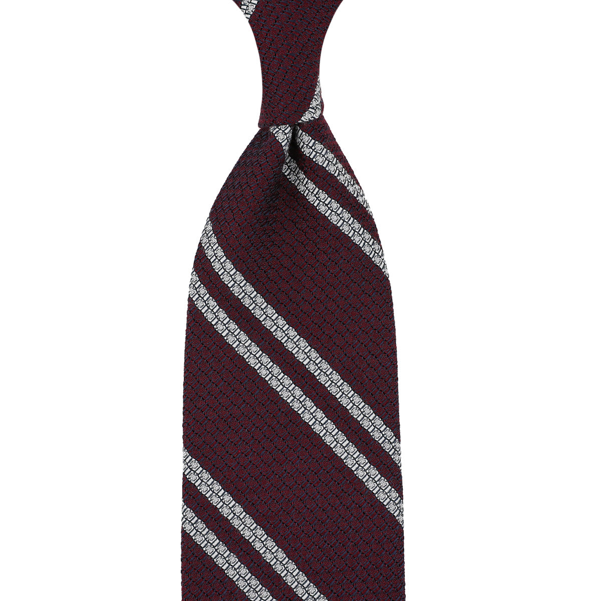 Striped Cashmere / Silk Grenadine Tie - Burgundy - Hand-Rolled