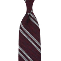 Striped Cashmere / Silk Grenadine Tie - Burgundy - Hand-Rolled
