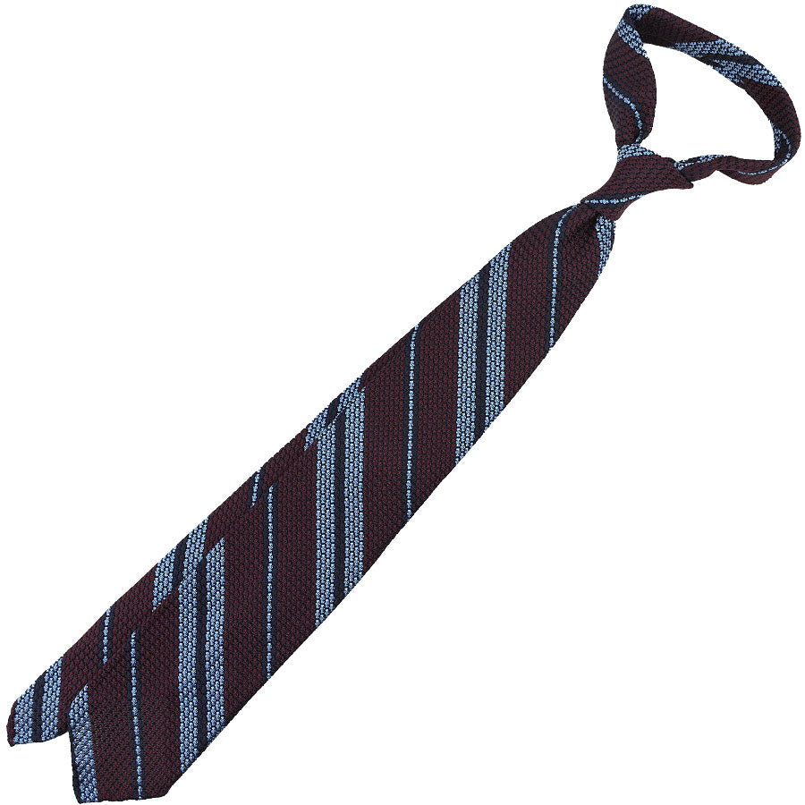 Striped Grenadine / Garza Grossa Silk Tie - Burgundy / Sky