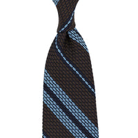 Striped Grenadine / Garza Grossa Silk Tie - Brown / Sky