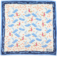 Beach Motif Wool / Silk Pocket Square - White - 40x40cm