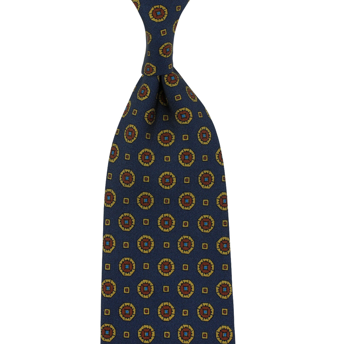 Floral Printed Silk Tie - Navy - Hand-Rolled