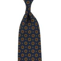 Floral Printed Silk Tie - Navy - Hand-Rolled
