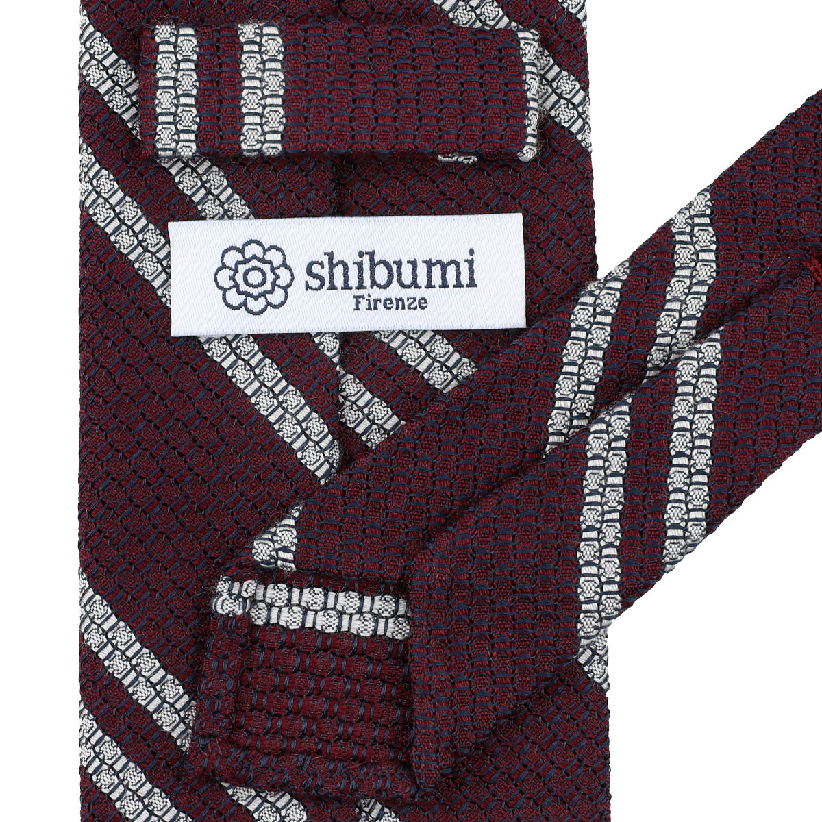 Striped Cashmere / Silk Grenadine Tie - Burgundy - Hand-Rolled