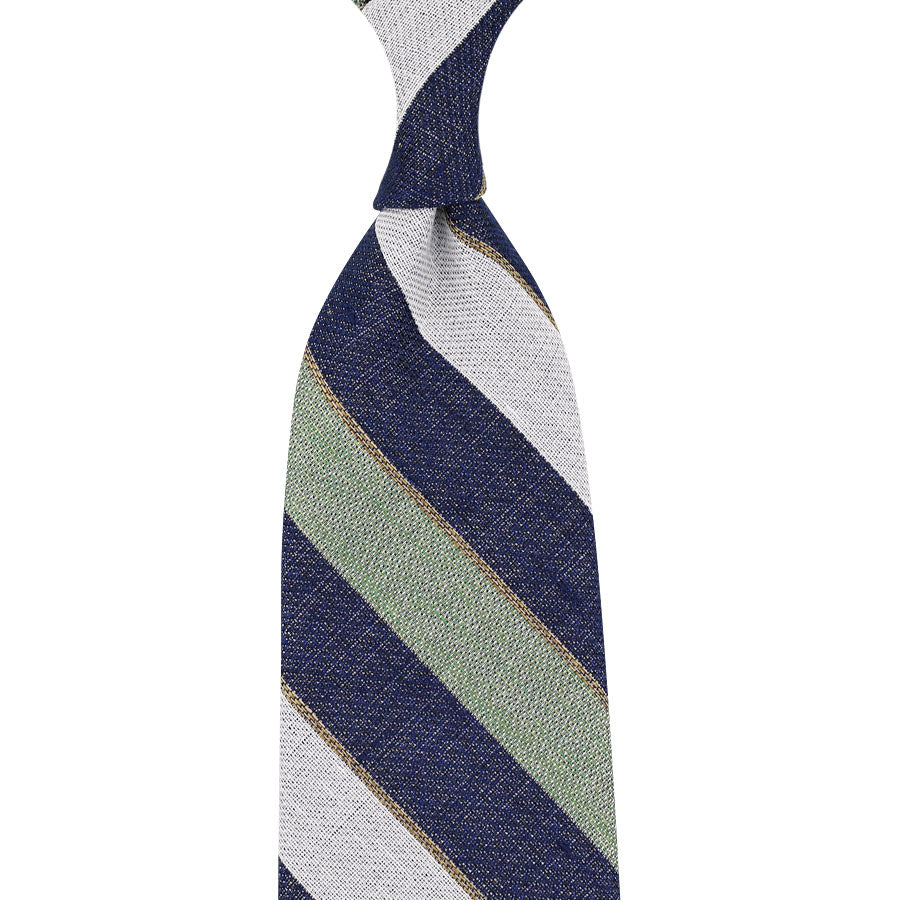 Striped Cotton / Silk / Linen Tie - Ivory / Navy / Pistachio