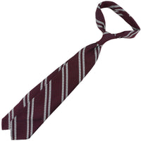 Striped Cashmere / Silk Grenadine Tie - Burgundy - Hand-Rolled