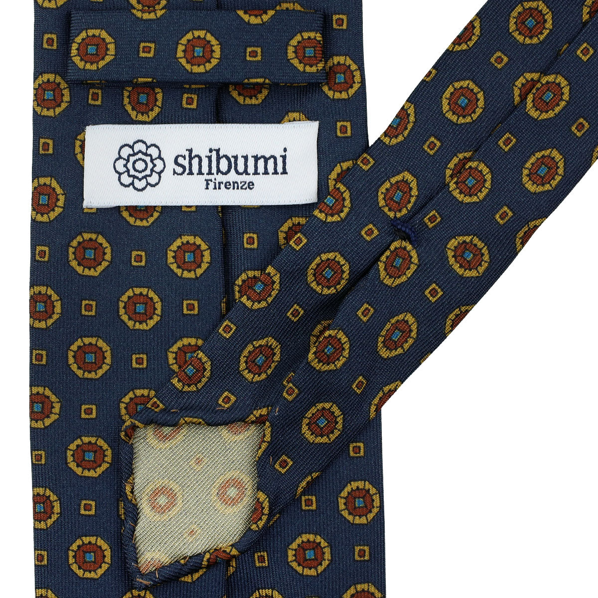 Floral Printed Silk Tie - Navy - Hand-Rolled
