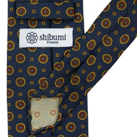 Floral Printed Silk Tie - Navy - Hand-Rolled