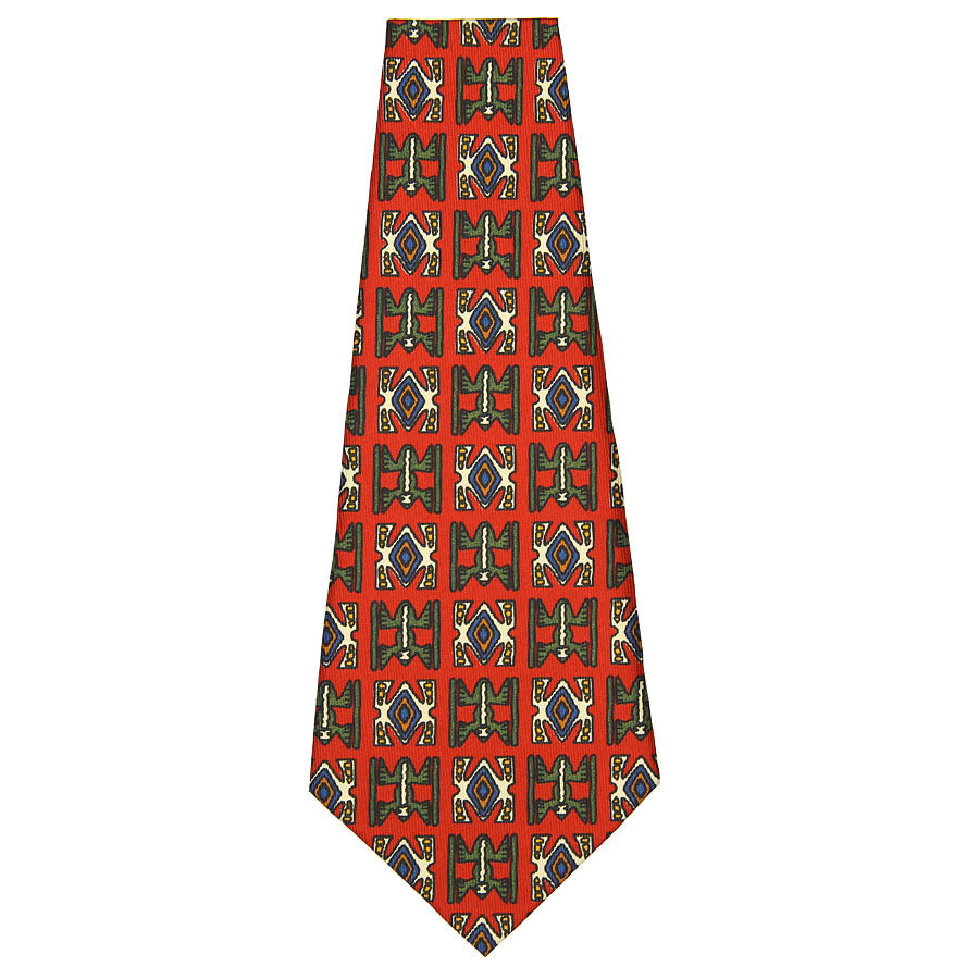 Geometrical Printed Silk Bespoke Tie - Rust