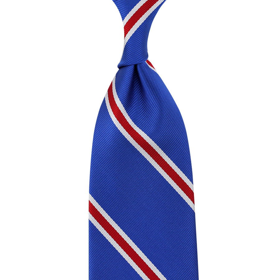 Japanese Repp Stripe Silk Tie - Royal Blue - Hand-Rolled