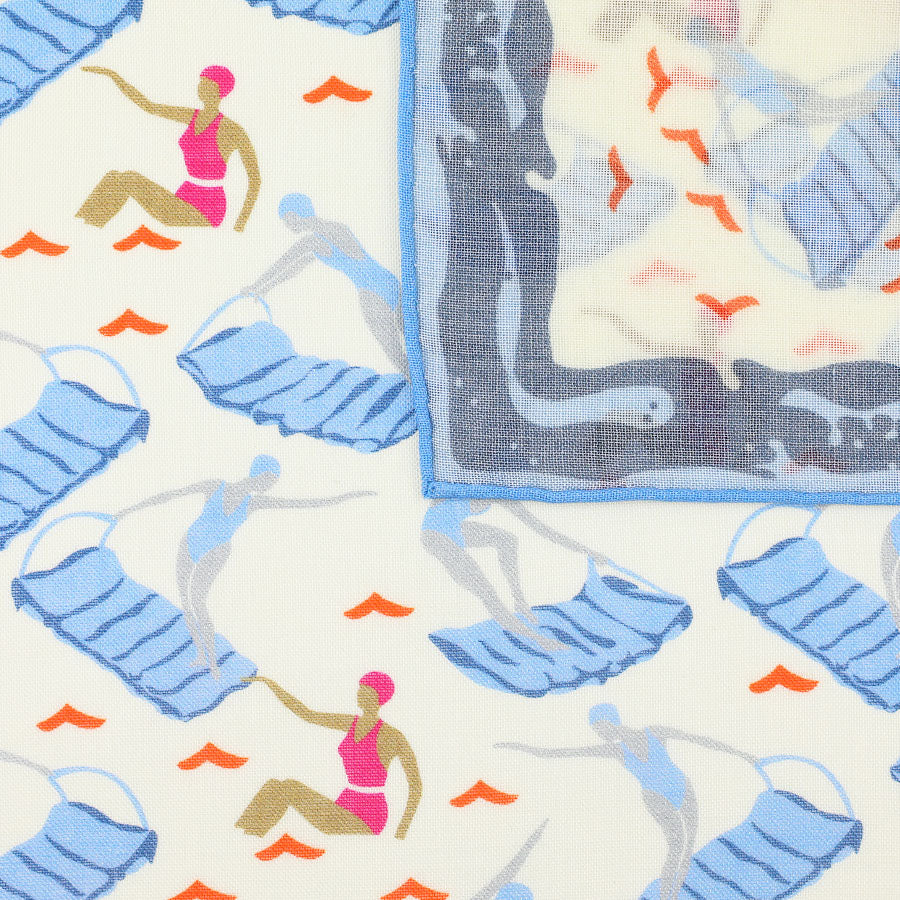 Beach Motif Wool / Silk Pocket Square - White - 40x40cm