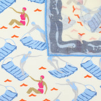 Beach Motif Wool / Silk Pocket Square - White - 40x40cm
