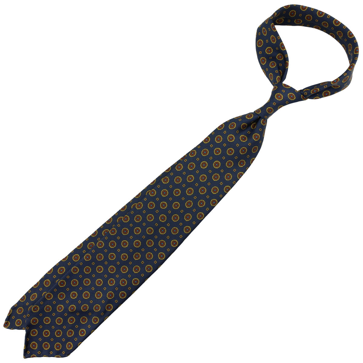 Floral Printed Silk Tie - Navy - Hand-Rolled