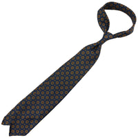 Floral Printed Silk Tie - Navy - Hand-Rolled