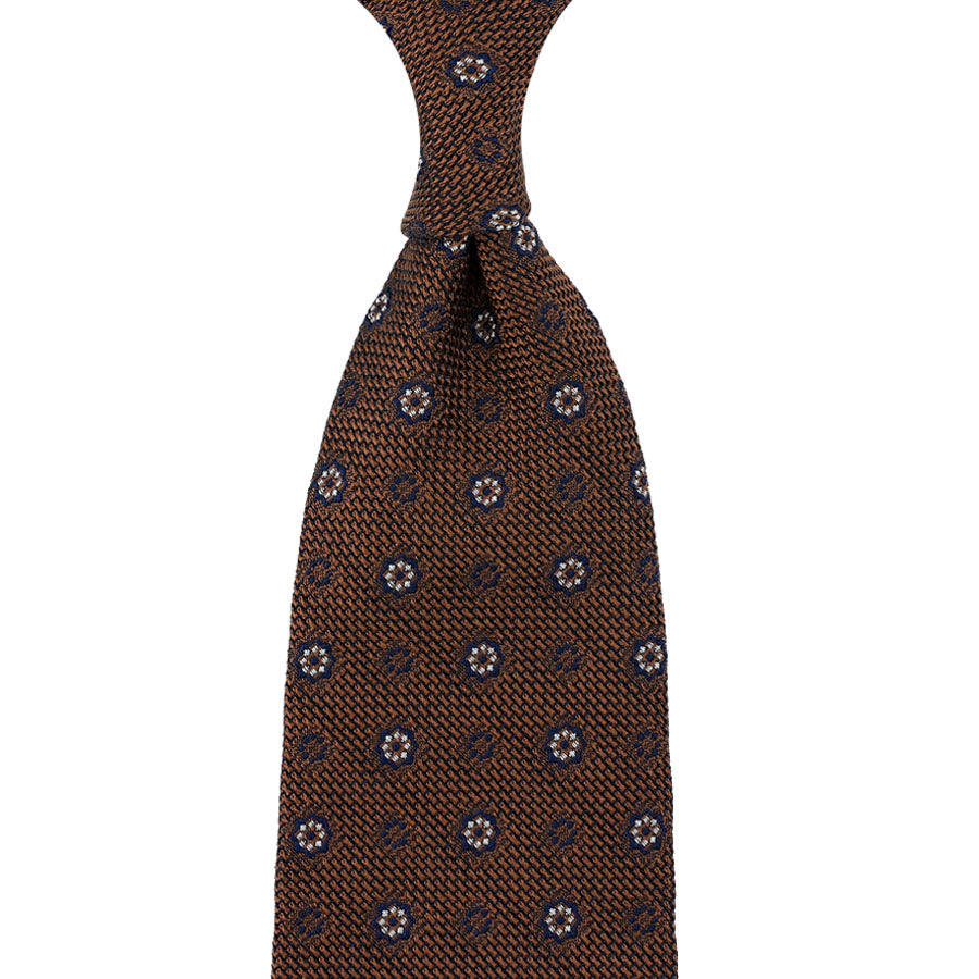 Floral Fina Grenadine Silk Tie - Copper - Hand-Rolled