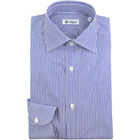 Poplin Semi Spread Shirt - White / Blue - Pencil Stripe