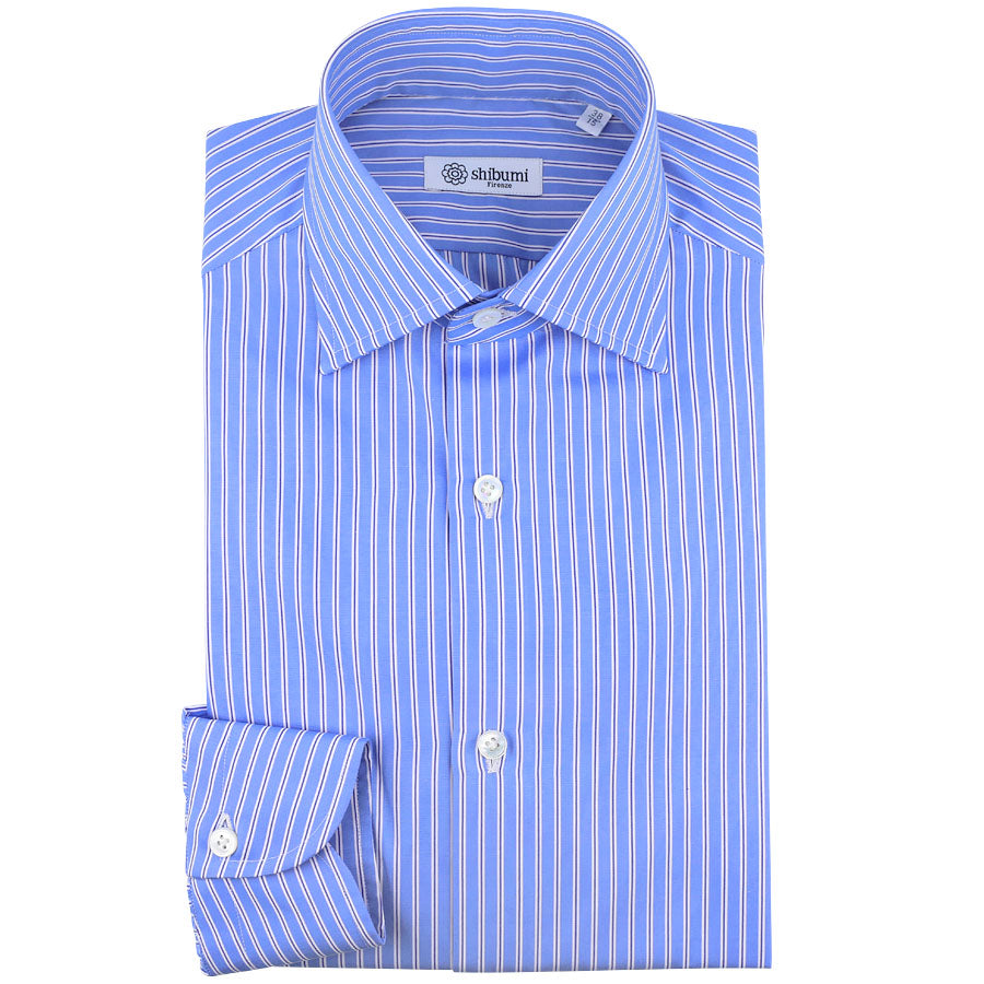 Poplin Semi Spread Shirt - Blue - Halo Stripe