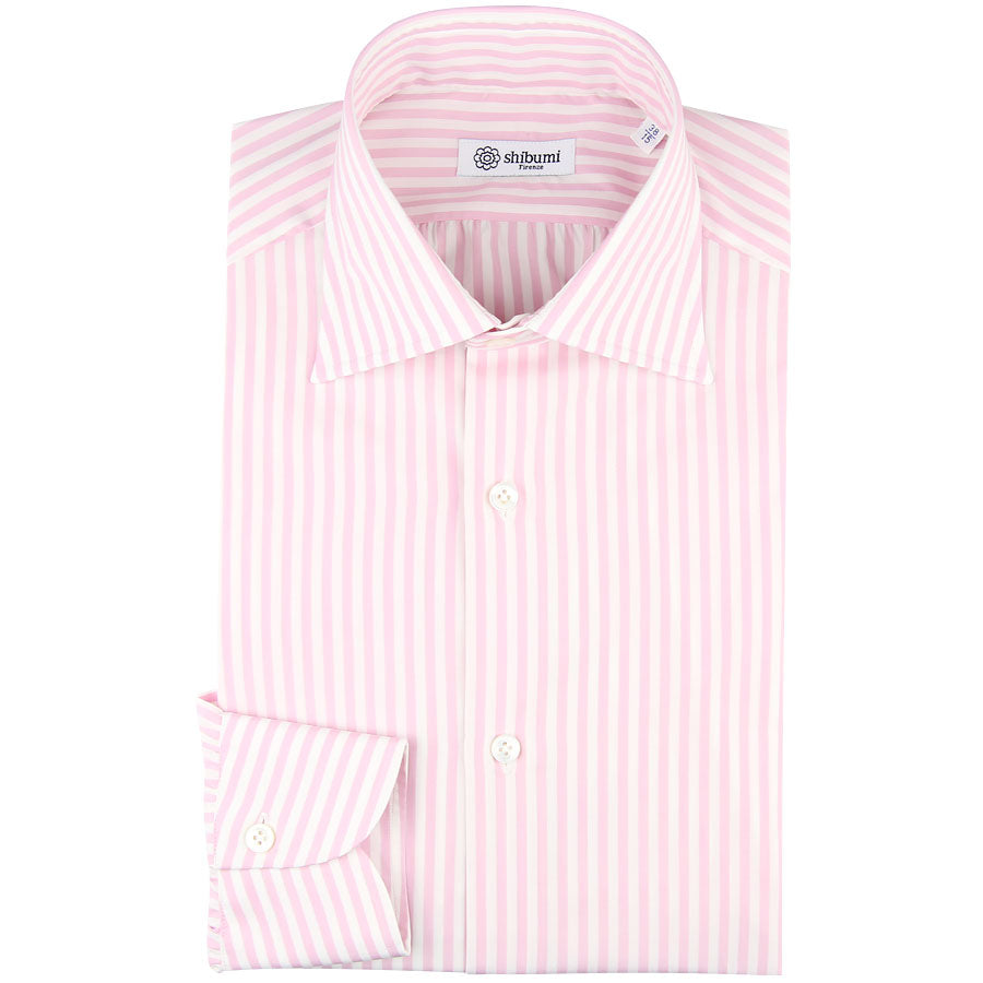 Striped Poplin Semi Spread Shirt - White / Pink - Regular Fit